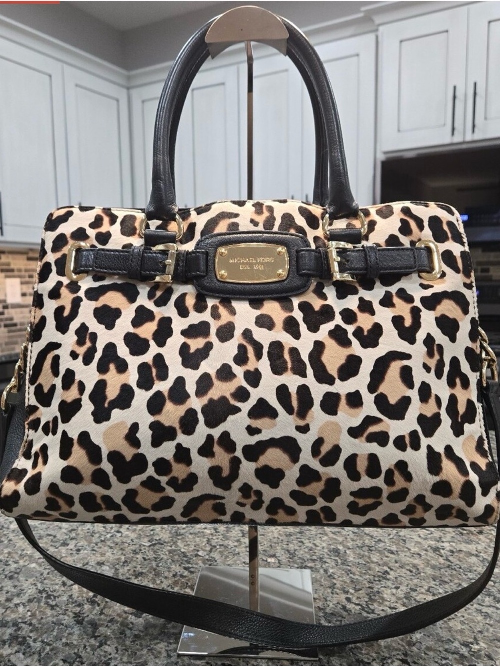 Like NEW Michael Kors $498 Leopard Calf Hair Hamilton Satchel - STUNNING - Picture 2 of 5